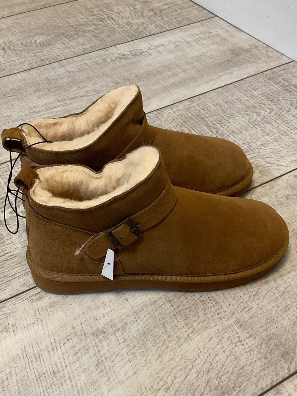 PAWZ Suede Shearling-Lined Ankle Boots in Chestnut Brown